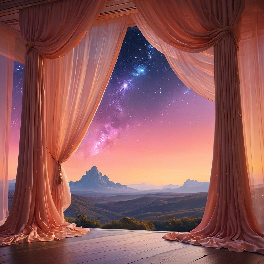 A surreal landscape depicting a dreamy realm where intimacy and fantasy intertwine, featuring ethereal beings engaged in playful interactions, surrounded by vibrant, flowing elements symbolizing desire and imagination. Soft lighting enhances the allure, while warm and contrasting colors create a captivating atmosphere. Elements like flowing silk, shimmering stars, and abstract shapes evoke a sense of exploration and connection. super-realistic. vibrant colors. dreamlike. ethereal.